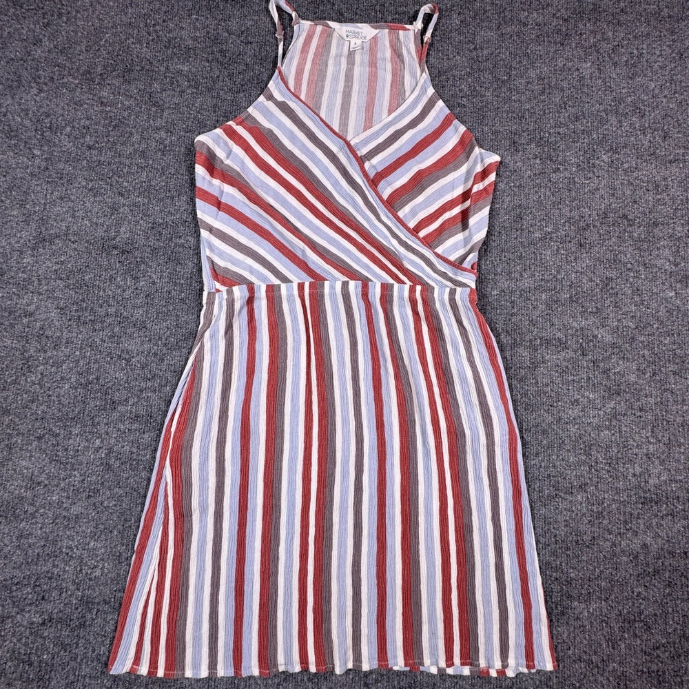 Market & Spruce Womens Striped Sleeveless Midi Mini Dress Red Blue Medium